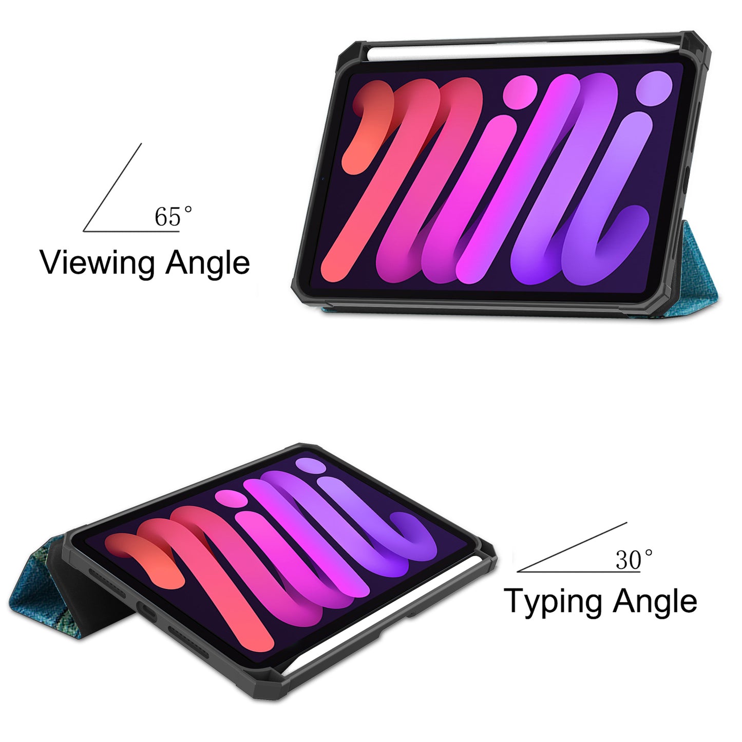 For iPad mini 6 (2021) Protective Case with Pencil Holder Pattern Printed Tri-fold Stand Leather Tablet Cover
