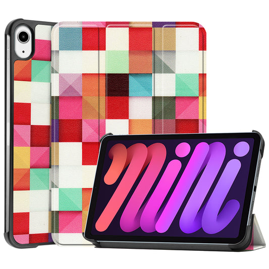 Tri-fold Stand Design Dustproof Pattern Printing Leather Tablet Case Cover for iPad mini 6 (2021)
