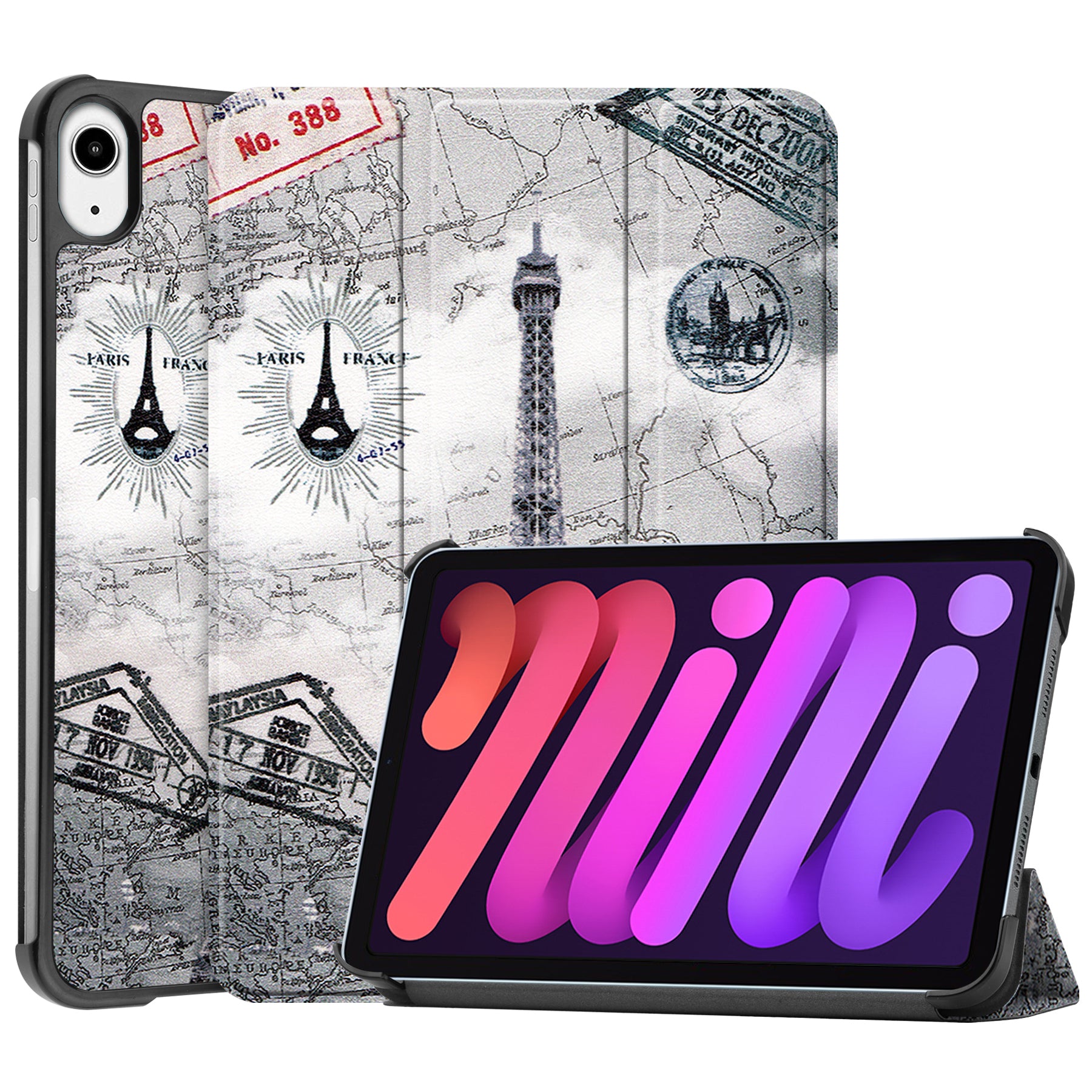 Tri-fold Stand Design Dustproof Pattern Printing Leather Tablet Case Cover for iPad mini 6 (2021)