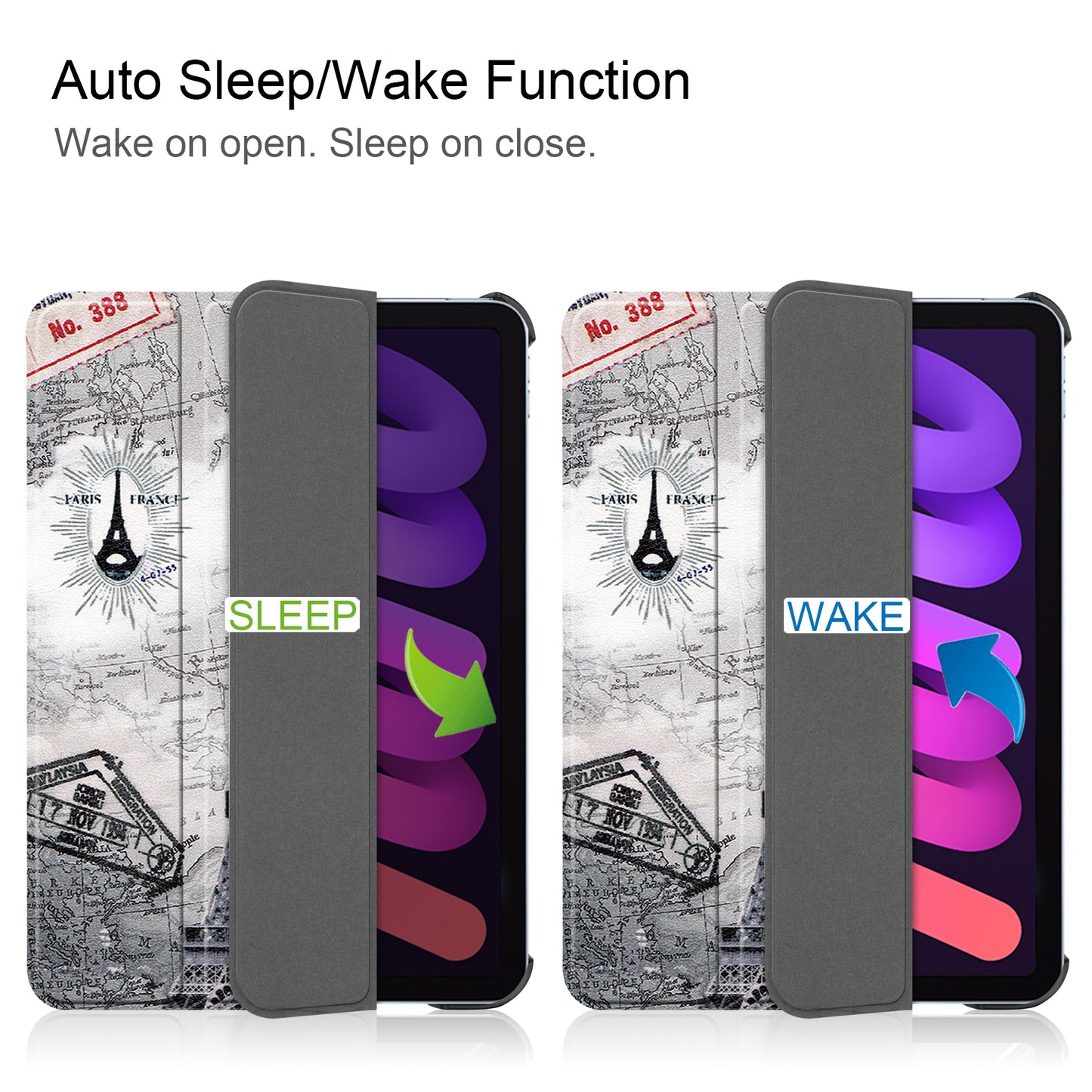 Tri-fold Stand Design Dustproof Pattern Printing Leather Tablet Case Cover for iPad mini 6 (2021)