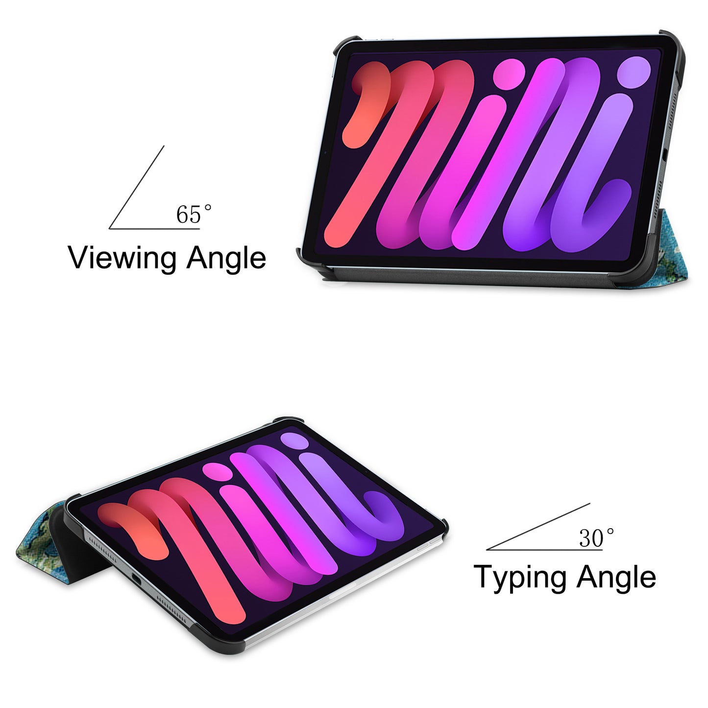 Tri-fold Stand Design Dustproof Pattern Printing Leather Tablet Case Cover for iPad mini 6 (2021)