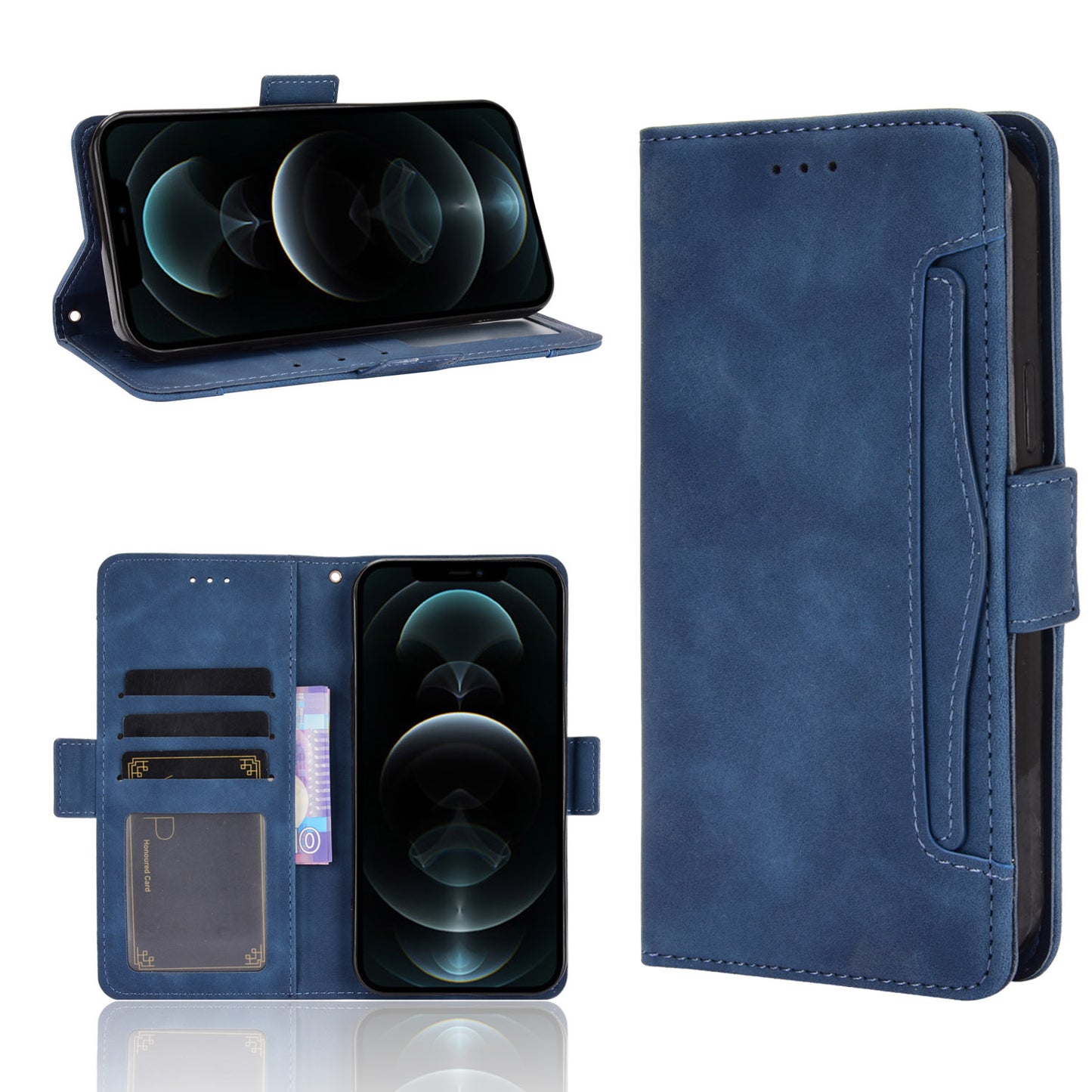 Multiple Card Slots Leather Cell Phone Protective Case with Stand and Wallet for iPhone 13 Pro Max 6.7 inch