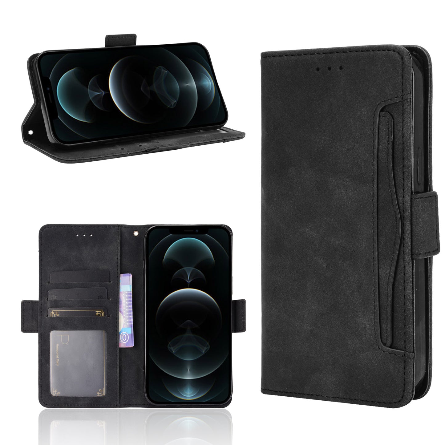 Multiple Card Slots Leather Cell Phone Protective Case with Stand and Wallet for iPhone 13 Pro Max 6.7 inch