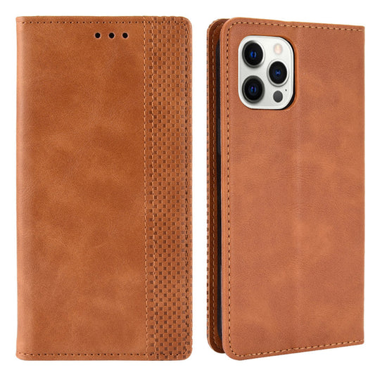 Auto-absorbed Retro Style Wallet Design PU Leather Phone Case with Stand for iPhone 13 Pro Max 6.7 inch