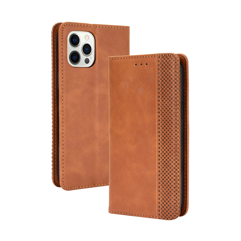 Auto-absorbed Retro Style Wallet Design PU Leather Phone Case with Stand for iPhone 13 Pro Max 6.7 inch