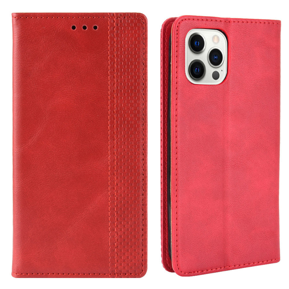 Auto-absorbed Retro Style Wallet Design PU Leather Phone Case with Stand for iPhone 13 Pro Max 6.7 inch