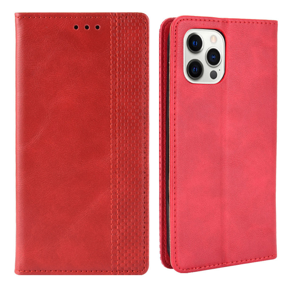 Auto-absorbed Anti-Drop Vintage Style Wallet Protective PU Leather Phone Case with Stand for iPhone 13 Pro 6.1 inch