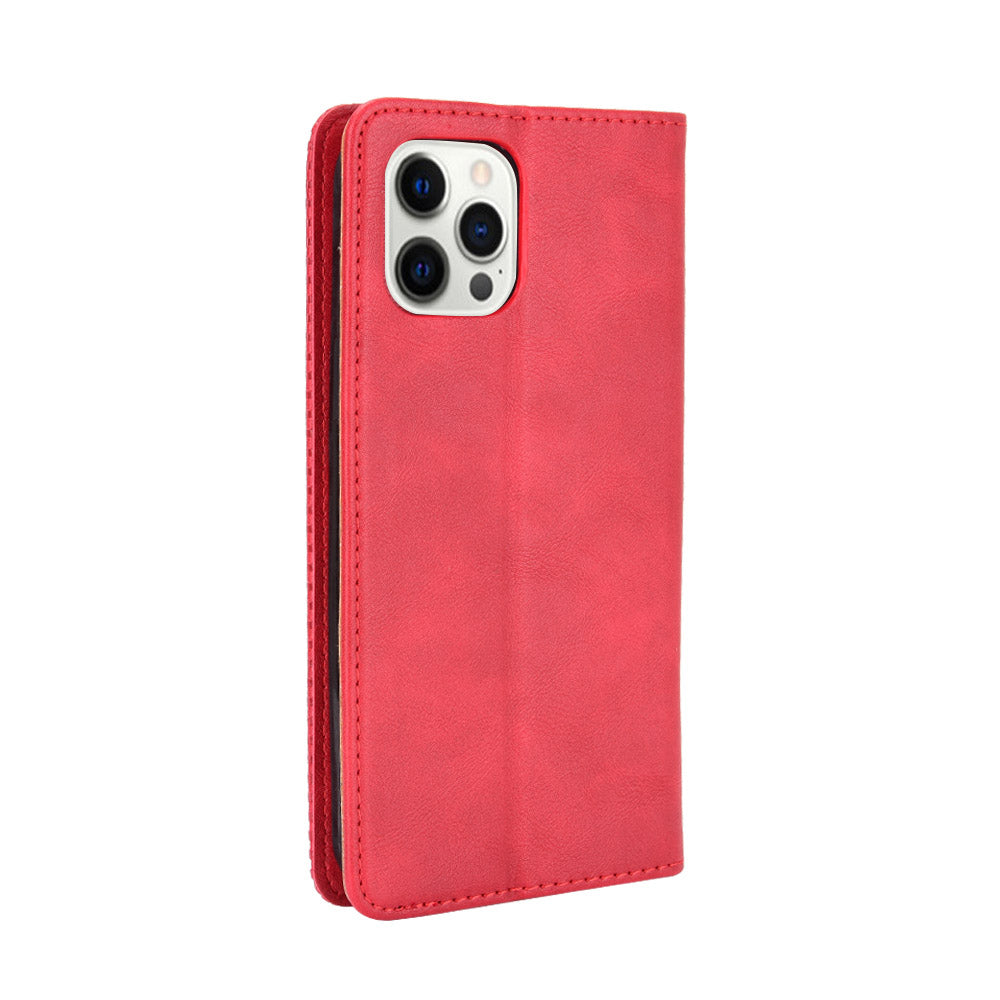 Auto-absorbed Anti-Drop Vintage Style Wallet Protective PU Leather Phone Case with Stand for iPhone 13 Pro 6.1 inch