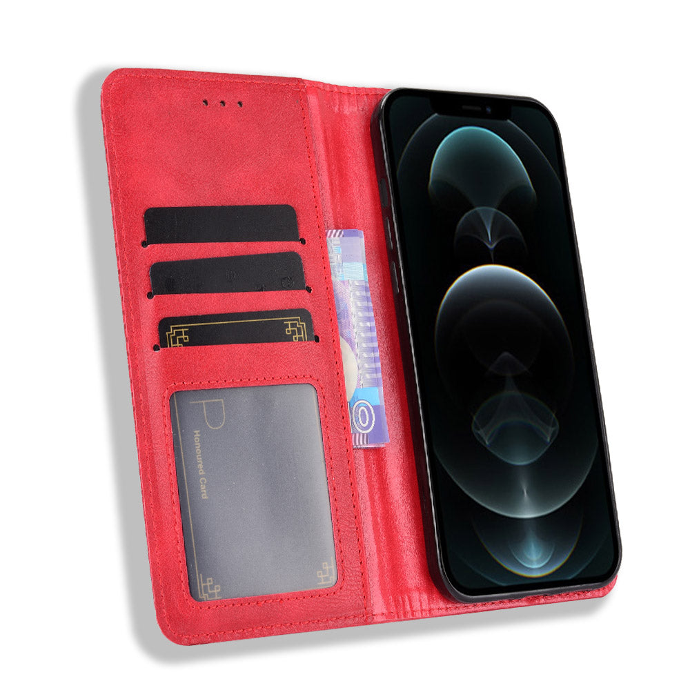 Auto-absorbed Anti-Drop Vintage Style Wallet Protective PU Leather Phone Case with Stand for iPhone 13 Pro 6.1 inch