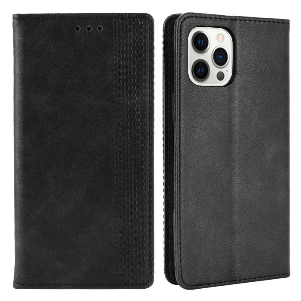 Auto-absorbed Anti-Drop Vintage Style Wallet Protective PU Leather Phone Case with Stand for iPhone 13 Pro 6.1 inch