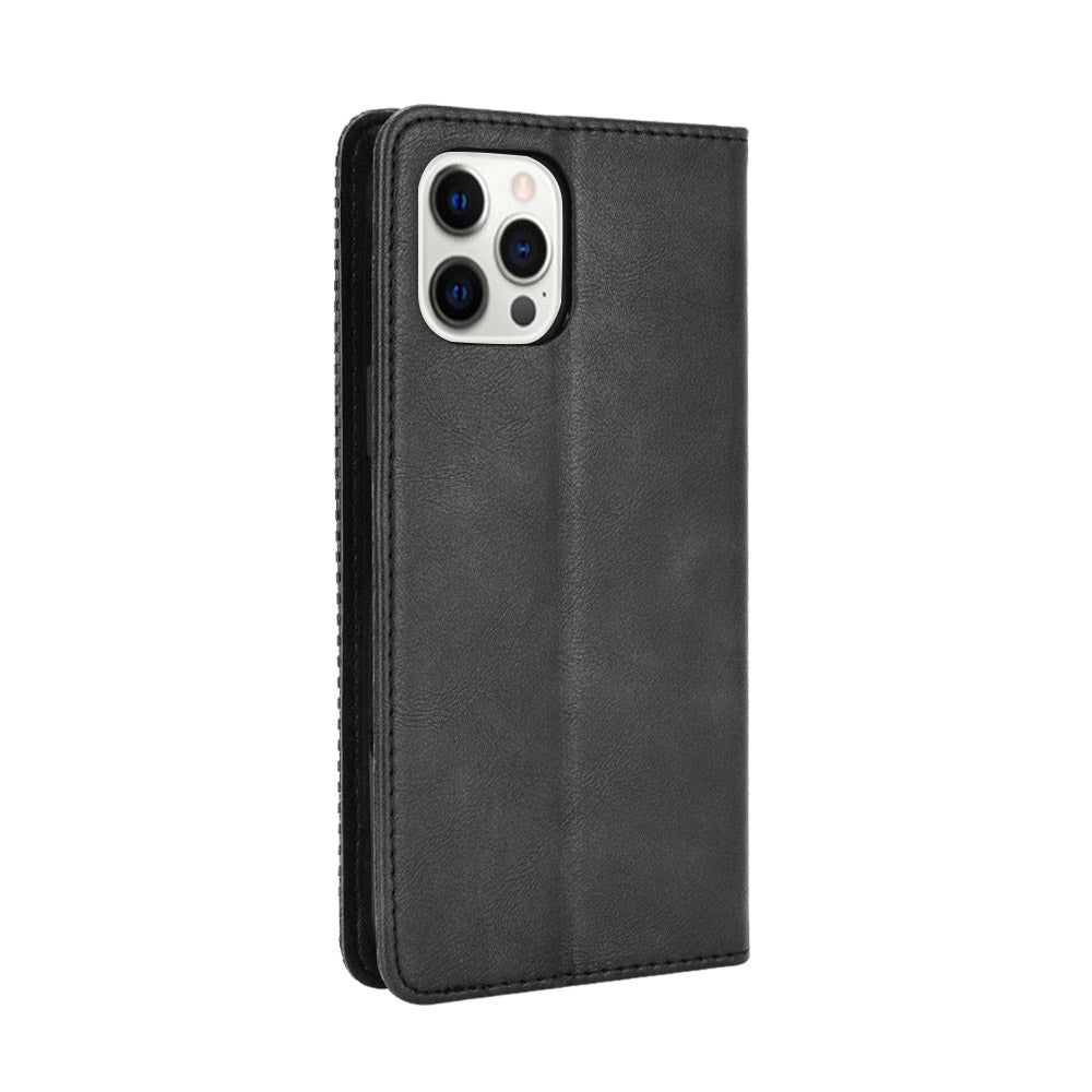 Auto-absorbed Anti-Drop Vintage Style Wallet Protective PU Leather Phone Case with Stand for iPhone 13 Pro 6.1 inch