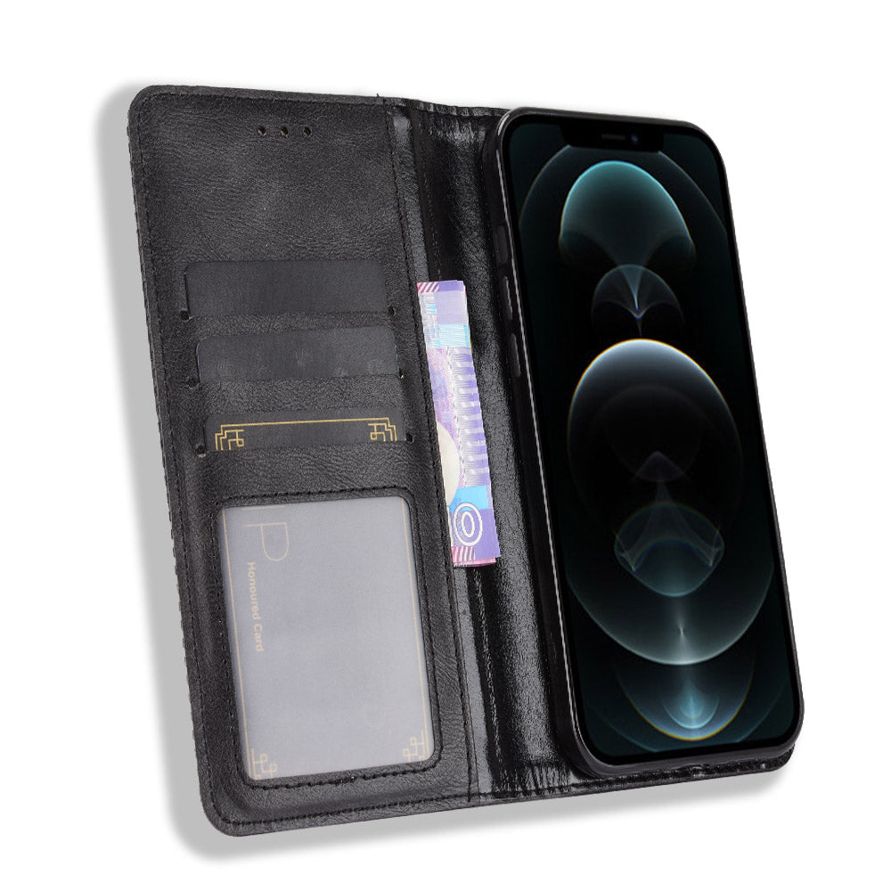 Auto-absorbed Anti-Drop Vintage Style Wallet Protective PU Leather Phone Case with Stand for iPhone 13 Pro 6.1 inch