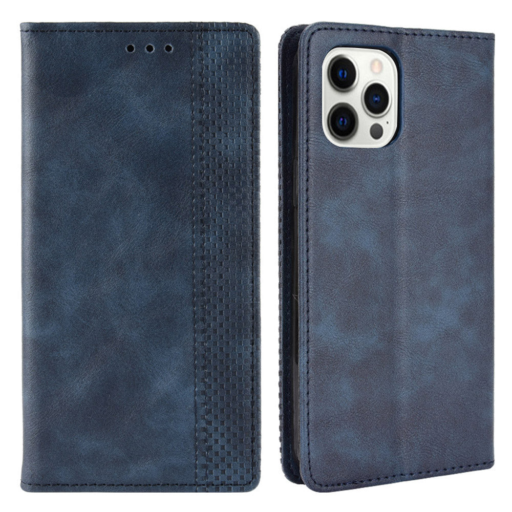 Auto-absorbed Anti-Drop Vintage Style Wallet Protective PU Leather Phone Case with Stand for iPhone 13 Pro 6.1 inch