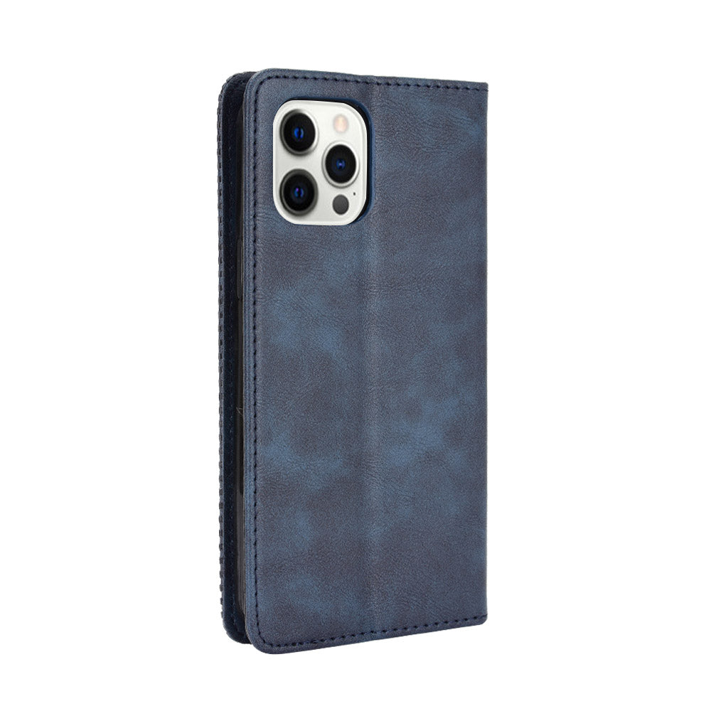 Auto-absorbed Anti-Drop Vintage Style Wallet Protective PU Leather Phone Case with Stand for iPhone 13 Pro 6.1 inch