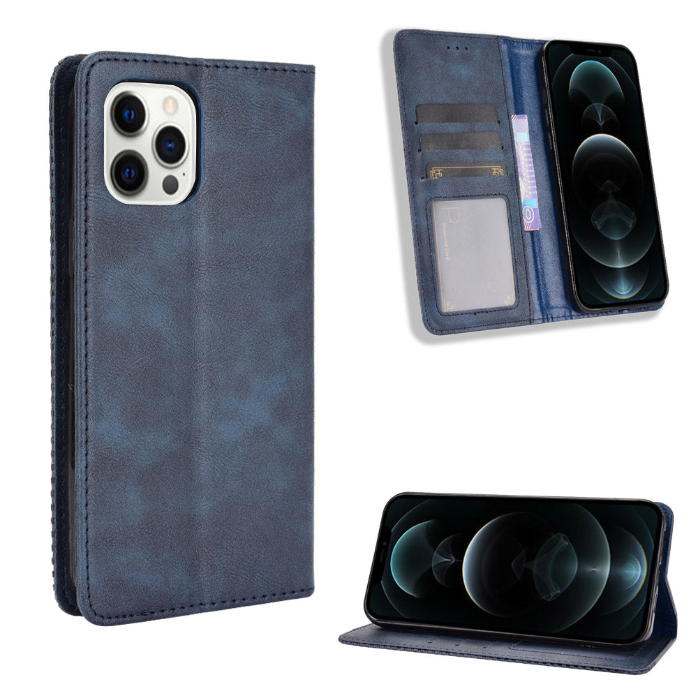 Auto-absorbed Anti-Drop Vintage Style Wallet Protective PU Leather Phone Case with Stand for iPhone 13 Pro 6.1 inch