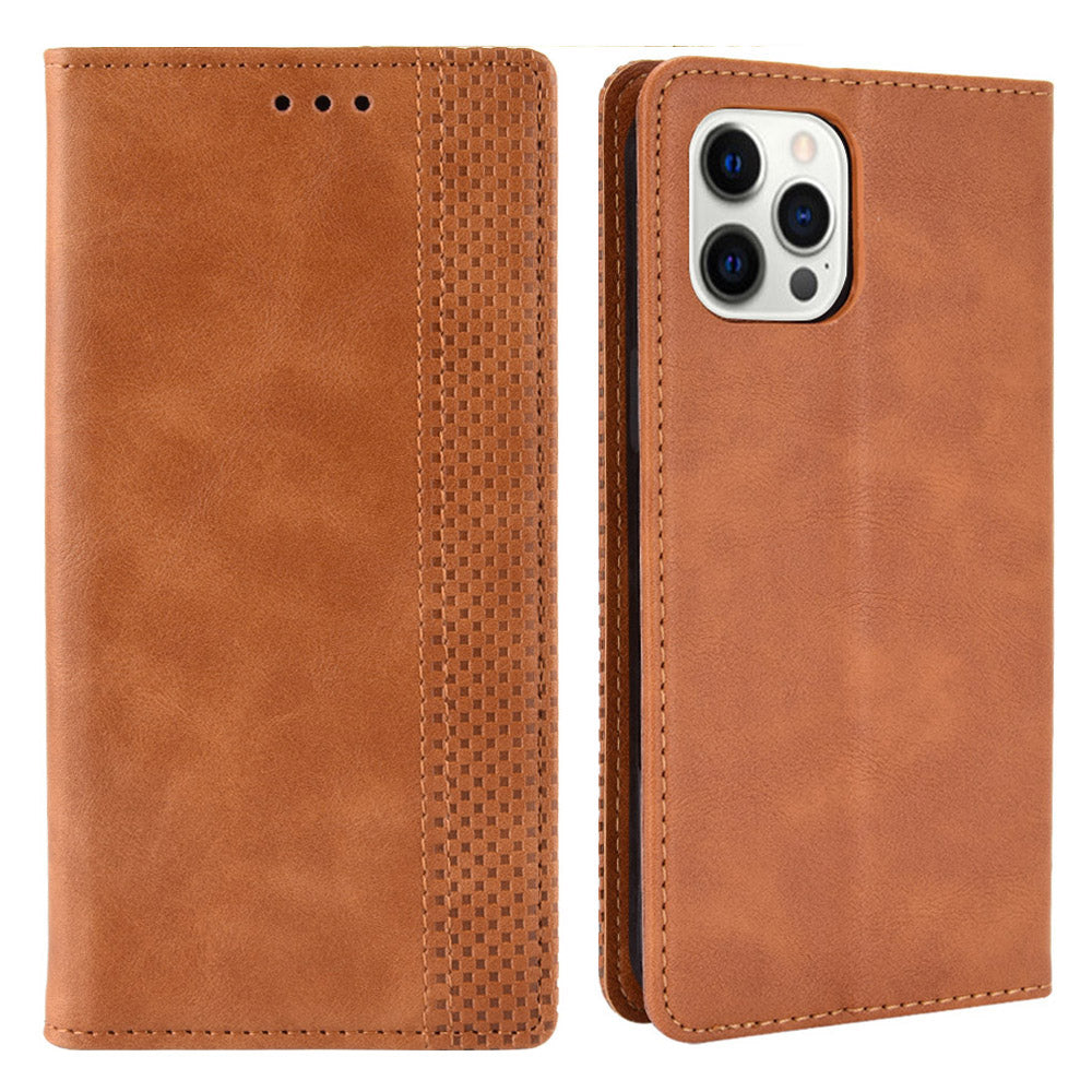 Auto-absorbed Anti-Drop Vintage Style Wallet Protective PU Leather Phone Case with Stand for iPhone 13 Pro 6.1 inch