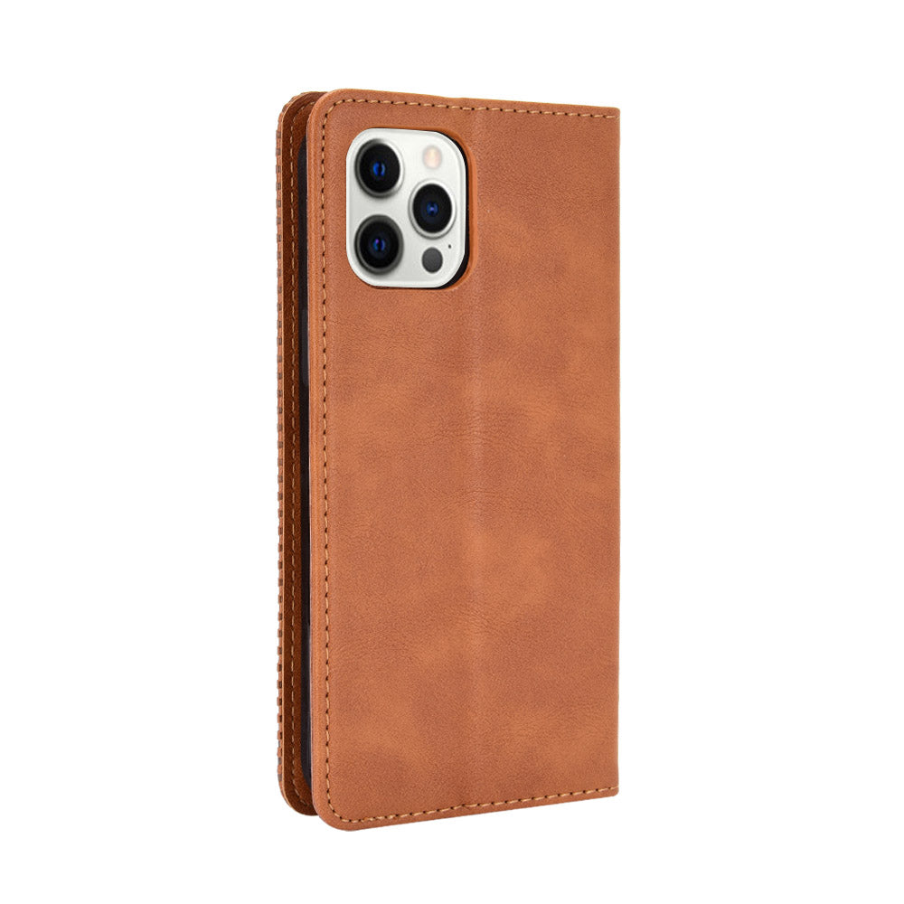 Auto-absorbed Anti-Drop Vintage Style Wallet Protective PU Leather Phone Case with Stand for iPhone 13 Pro 6.1 inch