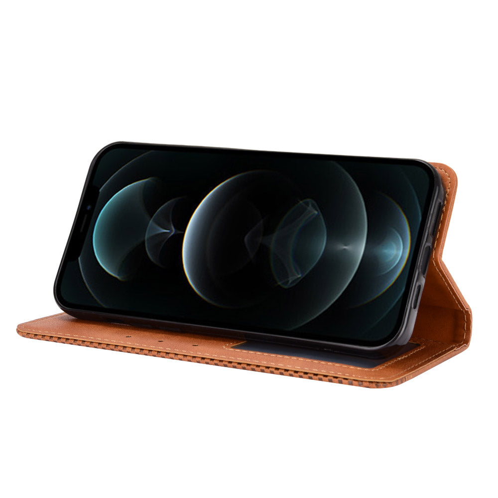 Auto-absorbed Anti-Drop Vintage Style Wallet Protective PU Leather Phone Case with Stand for iPhone 13 Pro 6.1 inch