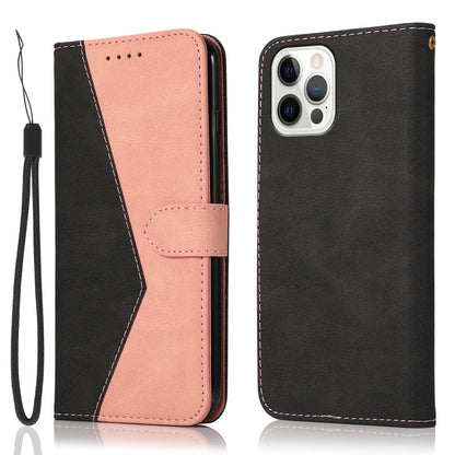 Dual Color Wrist Strap Full Protection Wallet Flip Leather Phone Cover with Stand for iPhone 13 Pro 6.1 inch