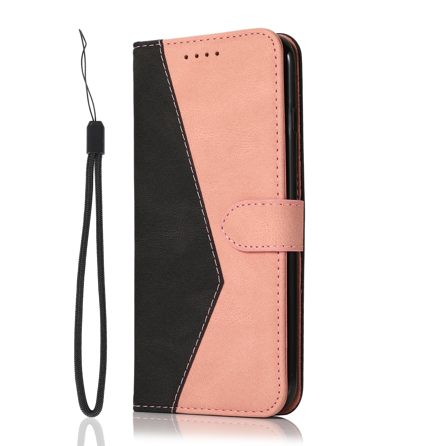 Dual Color Wrist Strap Full Protection Wallet Flip Leather Phone Cover with Stand for iPhone 13 Pro 6.1 inch
