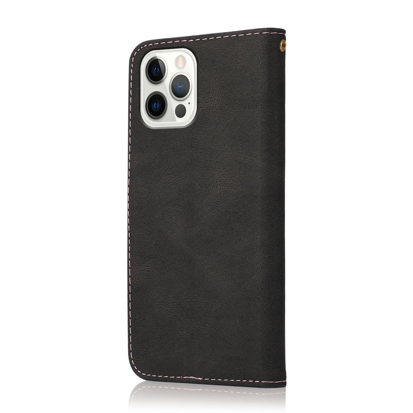 Dual Color Wrist Strap Full Protection Wallet Flip Leather Phone Cover with Stand for iPhone 13 Pro 6.1 inch