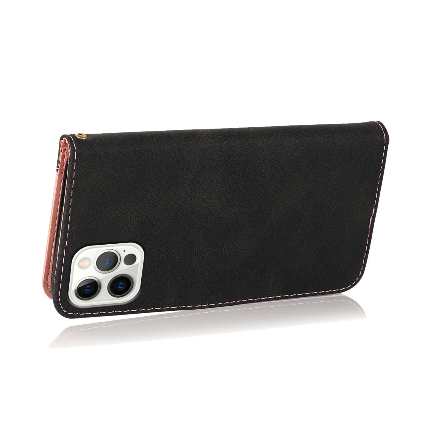 Dual Color Wrist Strap Full Protection Wallet Flip Leather Phone Cover with Stand for iPhone 13 Pro 6.1 inch