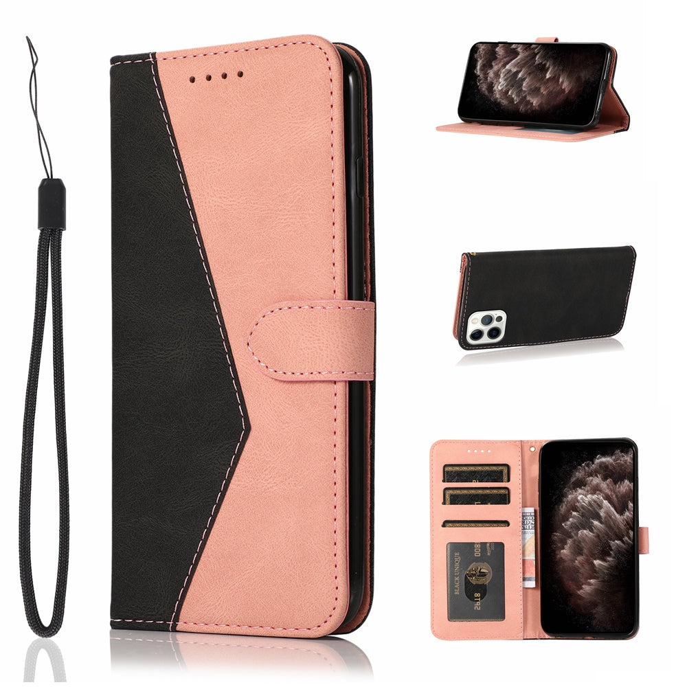 Dual Color Wrist Strap Full Protection Wallet Flip Leather Phone Cover with Stand for iPhone 13 Pro 6.1 inch