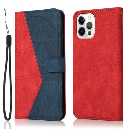 Dual Color Wrist Strap Full Protection Wallet Flip Leather Phone Cover with Stand for iPhone 13 Pro 6.1 inch