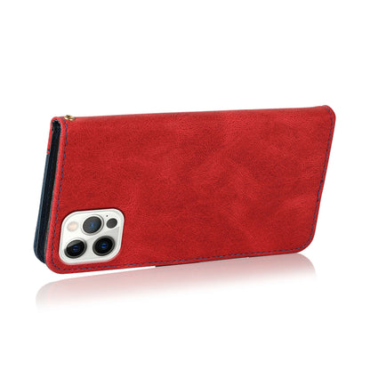 Dual Color Wrist Strap Full Protection Wallet Flip Leather Phone Cover with Stand for iPhone 13 Pro 6.1 inch