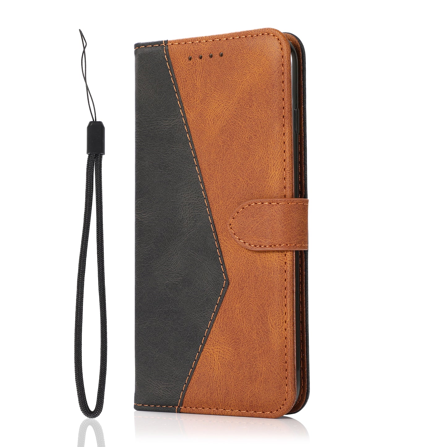Dual Color Wrist Strap Full Protection Wallet Flip Leather Phone Cover with Stand for iPhone 13 Pro 6.1 inch