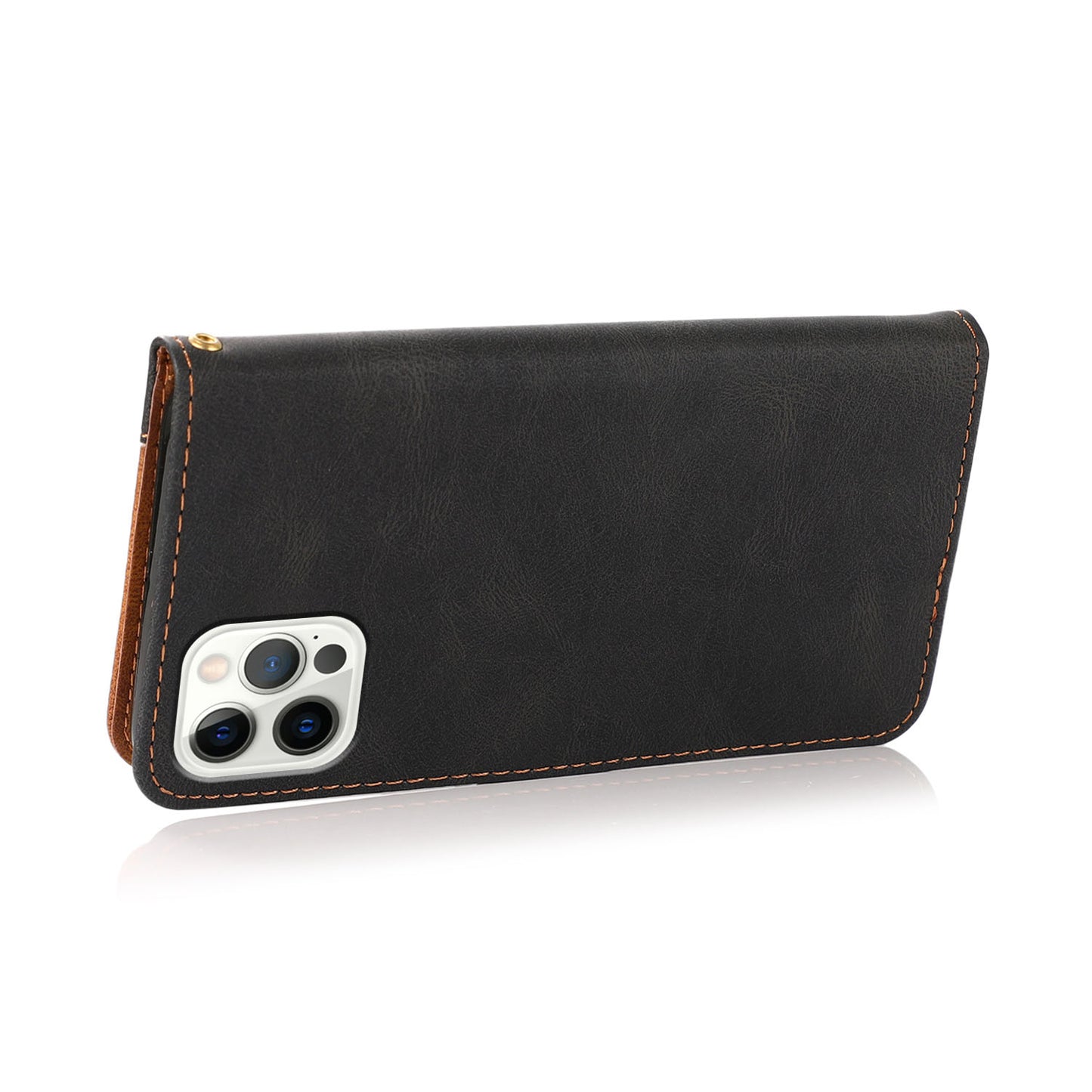 Dual Color Wrist Strap Full Protection Wallet Flip Leather Phone Cover with Stand for iPhone 13 Pro 6.1 inch