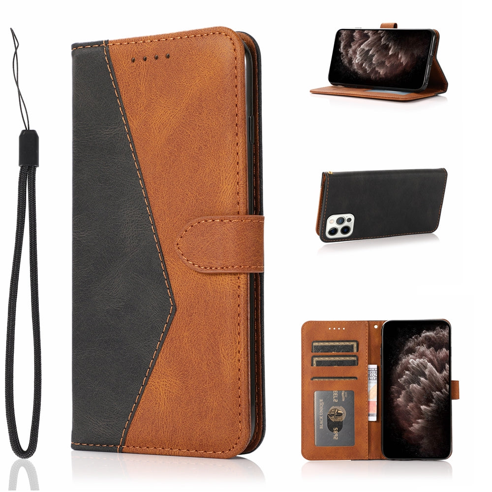 Dual Color Wrist Strap Full Protection Wallet Flip Leather Phone Cover with Stand for iPhone 13 Pro 6.1 inch