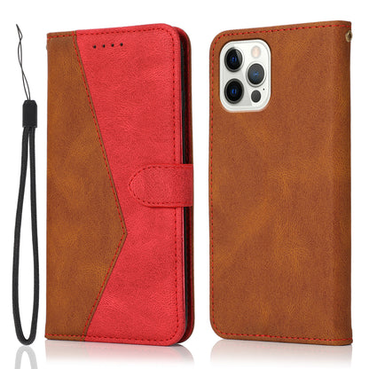 Dual Color Wrist Strap Full Protection Wallet Flip Leather Phone Cover with Stand for iPhone 13 Pro 6.1 inch