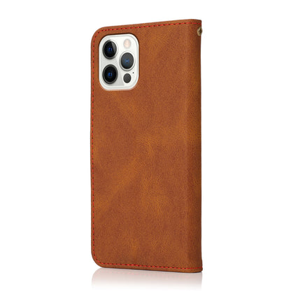 Dual Color Wrist Strap Full Protection Wallet Flip Leather Phone Cover with Stand for iPhone 13 Pro 6.1 inch