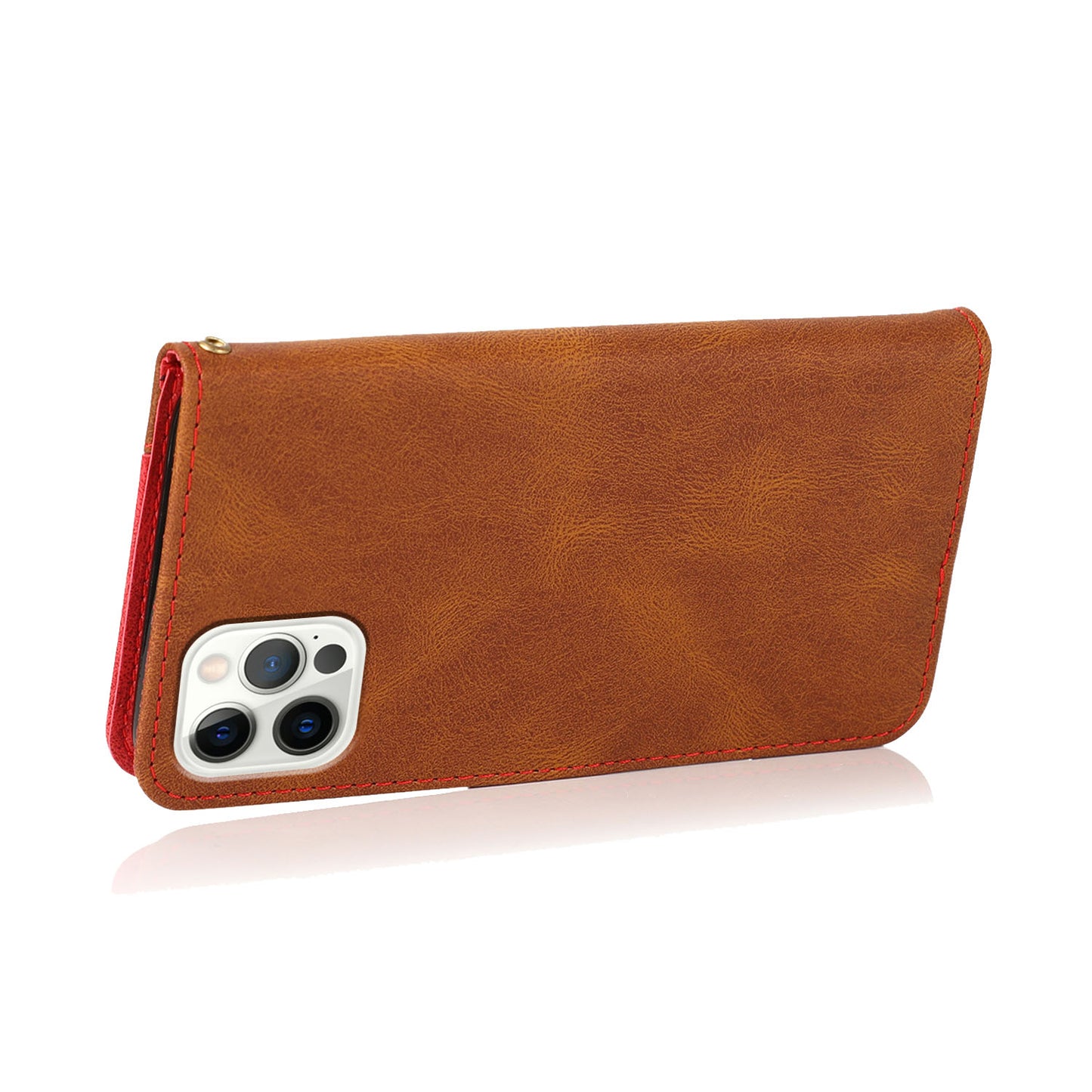 Dual Color Wrist Strap Full Protection Wallet Flip Leather Phone Cover with Stand for iPhone 13 Pro 6.1 inch