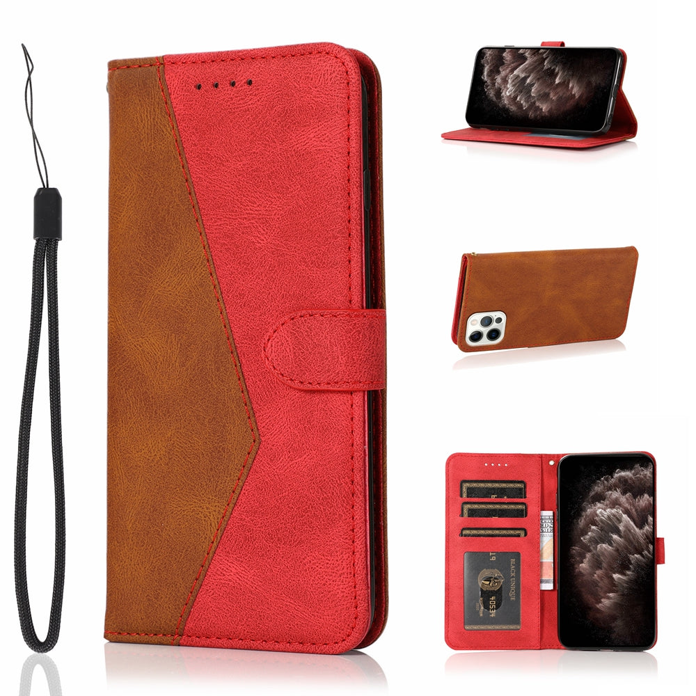 Dual Color Wrist Strap Full Protection Wallet Flip Leather Phone Cover with Stand for iPhone 13 Pro 6.1 inch