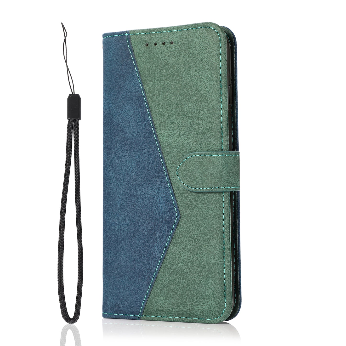 Dual Color Wrist Strap Full Protection Wallet Flip Leather Phone Cover with Stand for iPhone 13 Pro 6.1 inch