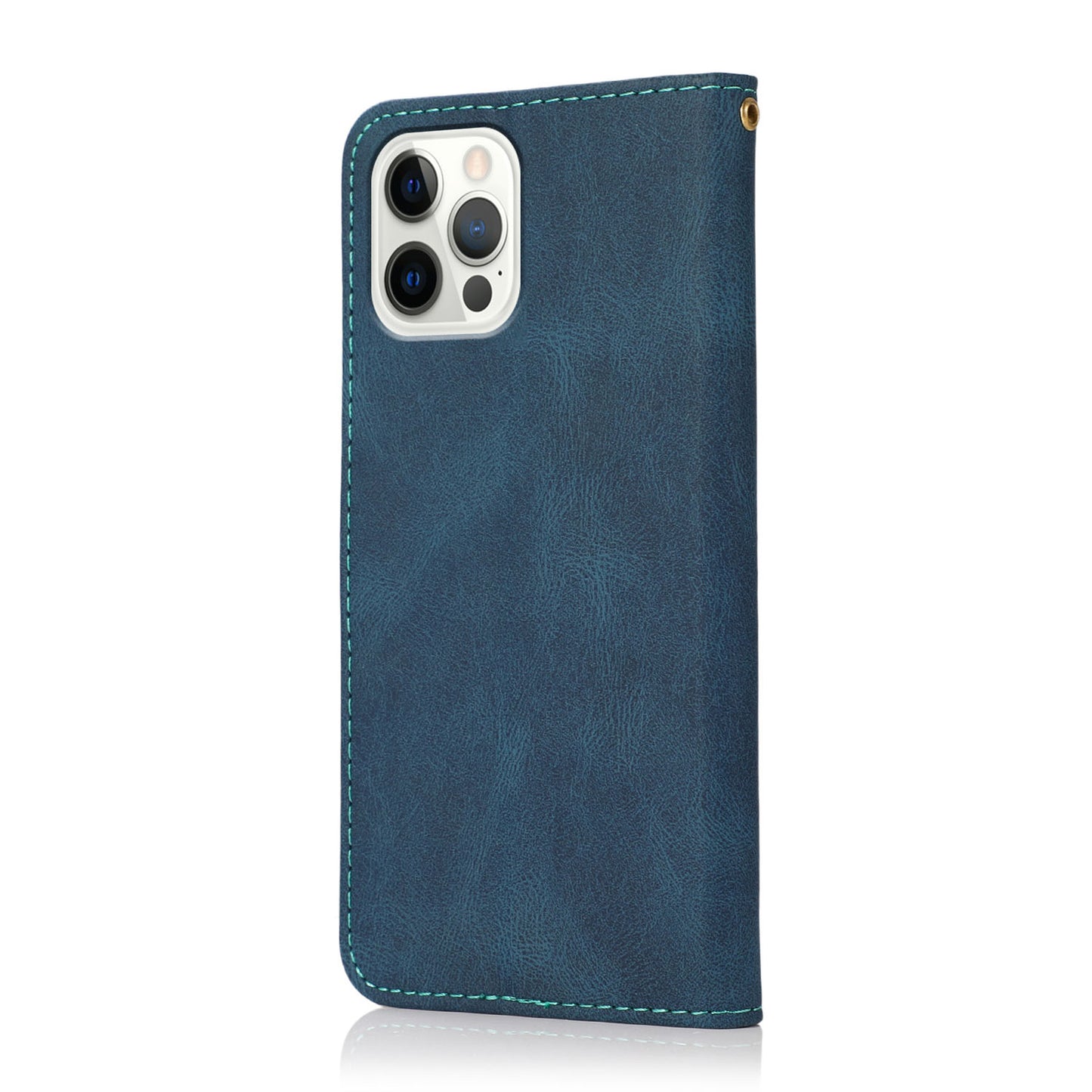 Dual Color Wrist Strap Full Protection Wallet Flip Leather Phone Cover with Stand for iPhone 13 Pro 6.1 inch