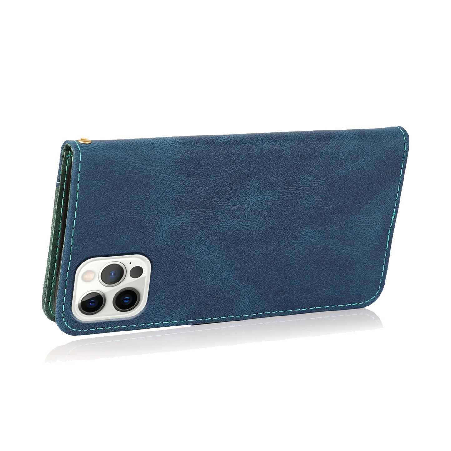 Dual Color Wrist Strap Full Protection Wallet Flip Leather Phone Cover with Stand for iPhone 13 Pro 6.1 inch