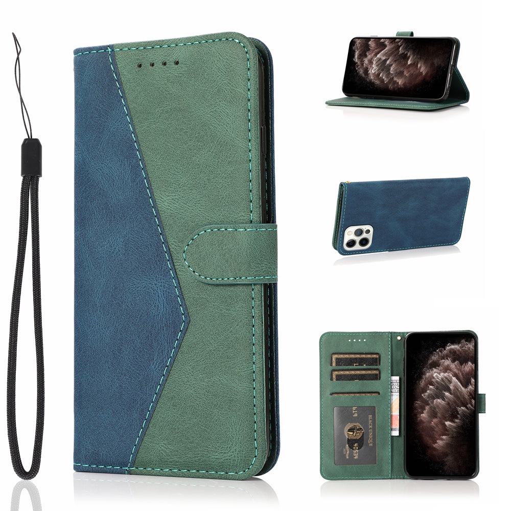 Dual Color Wrist Strap Full Protection Wallet Flip Leather Phone Cover with Stand for iPhone 13 Pro 6.1 inch