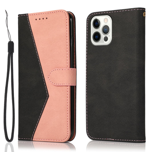 Dual Color All-Round Protection Wallet Stand Design Leather Phone Cover with Wrist Strap for iPhone 13 Pro Max 6.7 inch