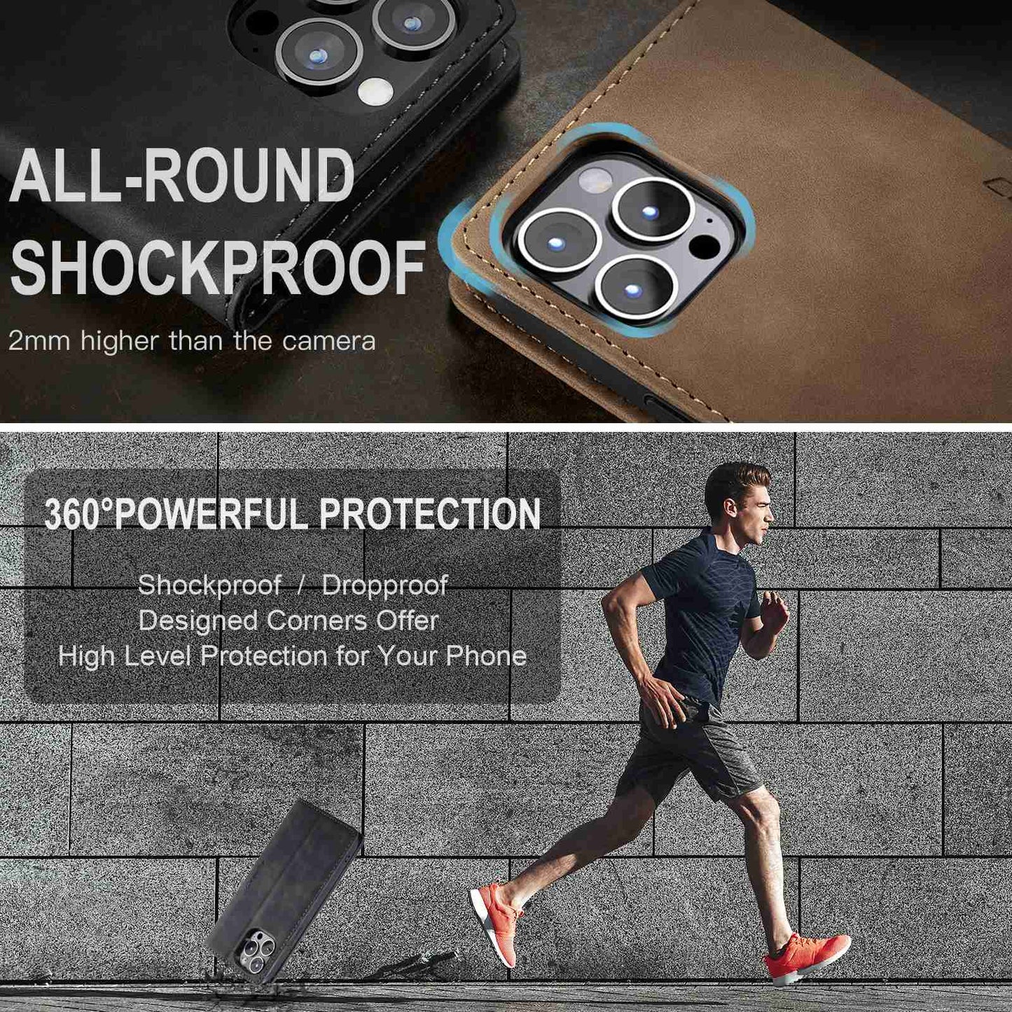 CASEME 013 Series Wallet Stand All-round Protection PU Leather Shell Case for iPhone 13 Pro Max 6.7 inch