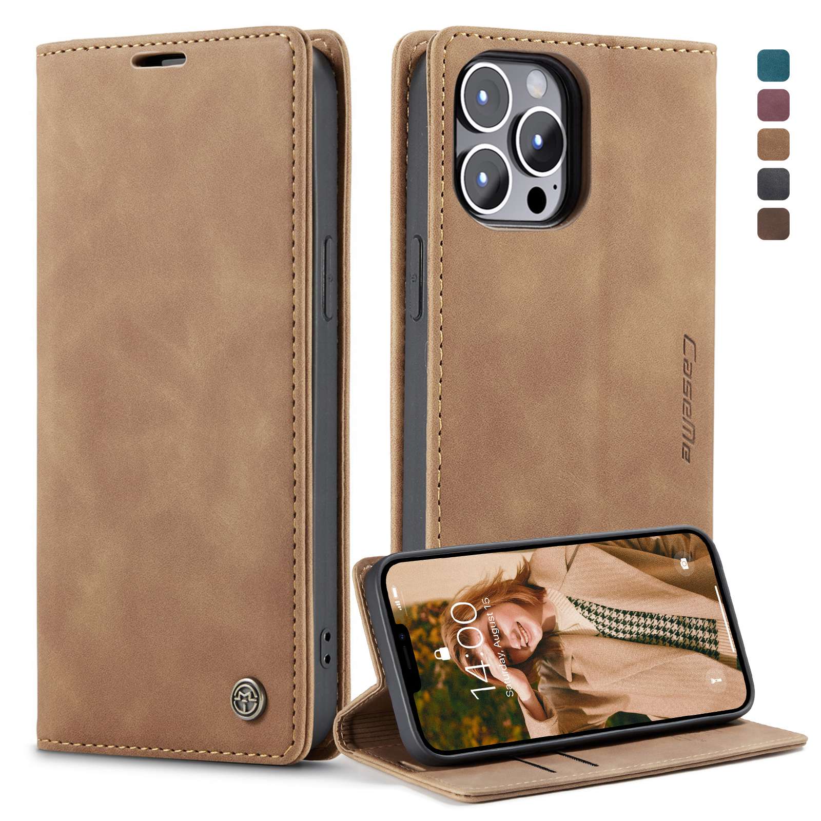 CASEME 013 Series Wallet Stand All-round Protection PU Leather Shell Case for iPhone 13 Pro Max 6.7 inch