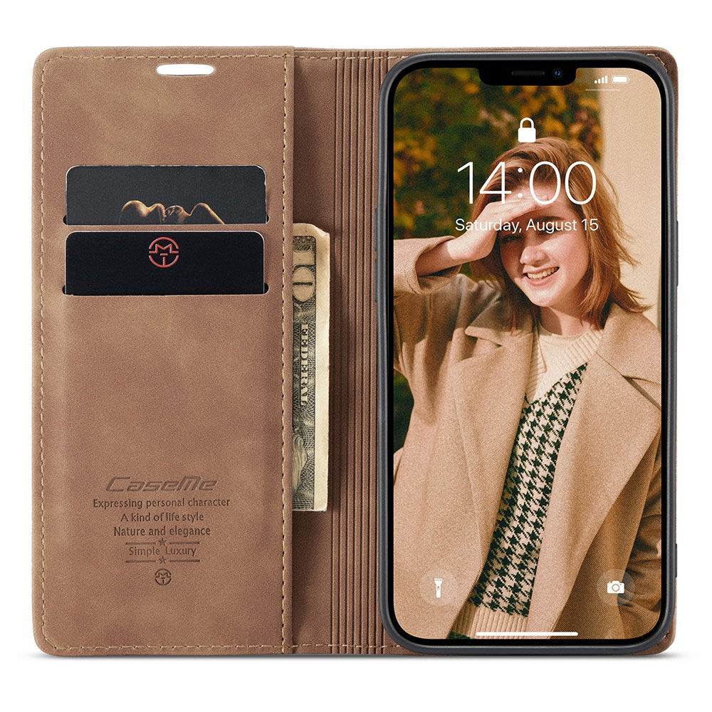 CASEME 013 Series Wallet Stand All-round Protection PU Leather Shell Case for iPhone 13 Pro Max 6.7 inch