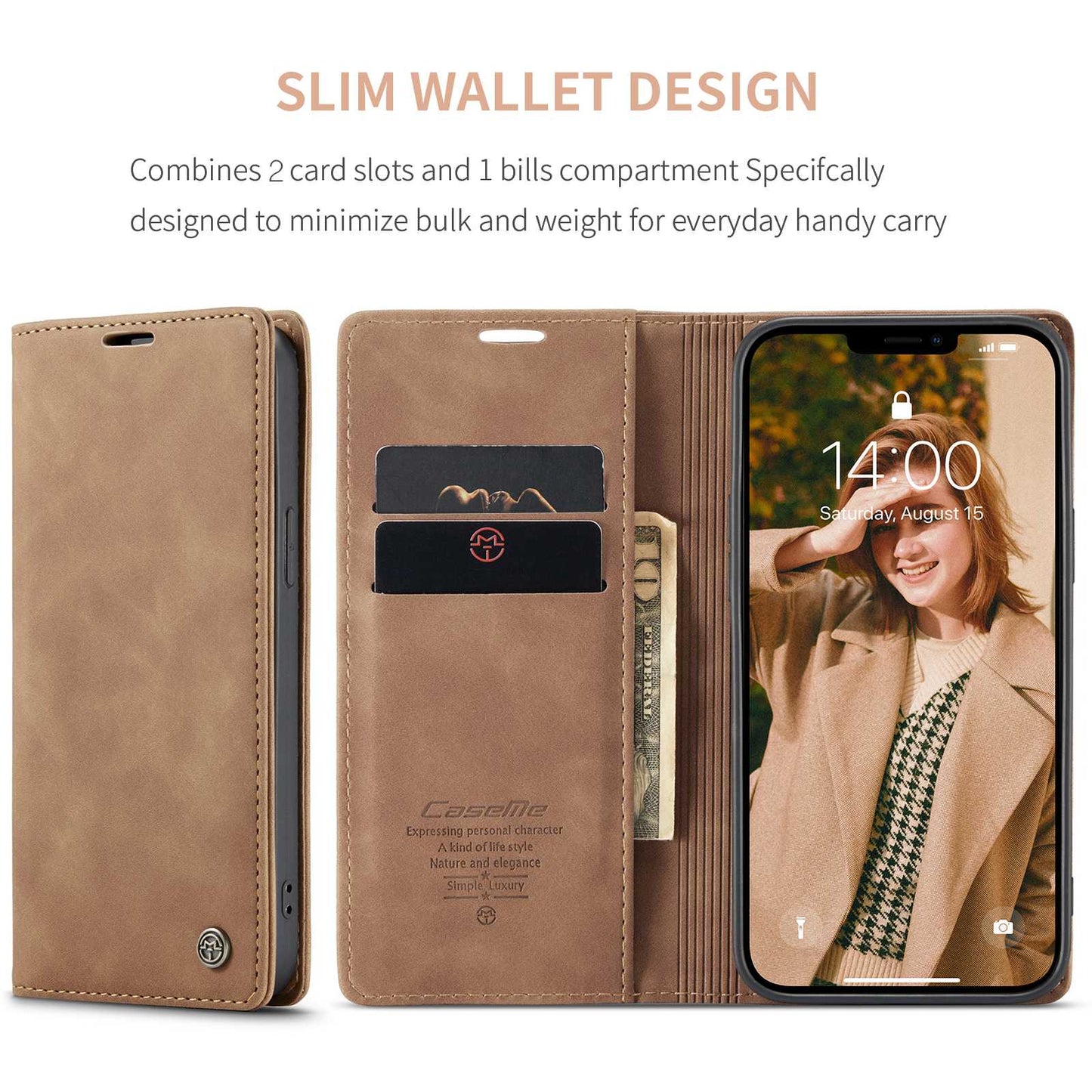 CASEME 013 Series Wallet Stand All-round Protection PU Leather Shell Case for iPhone 13 Pro Max 6.7 inch