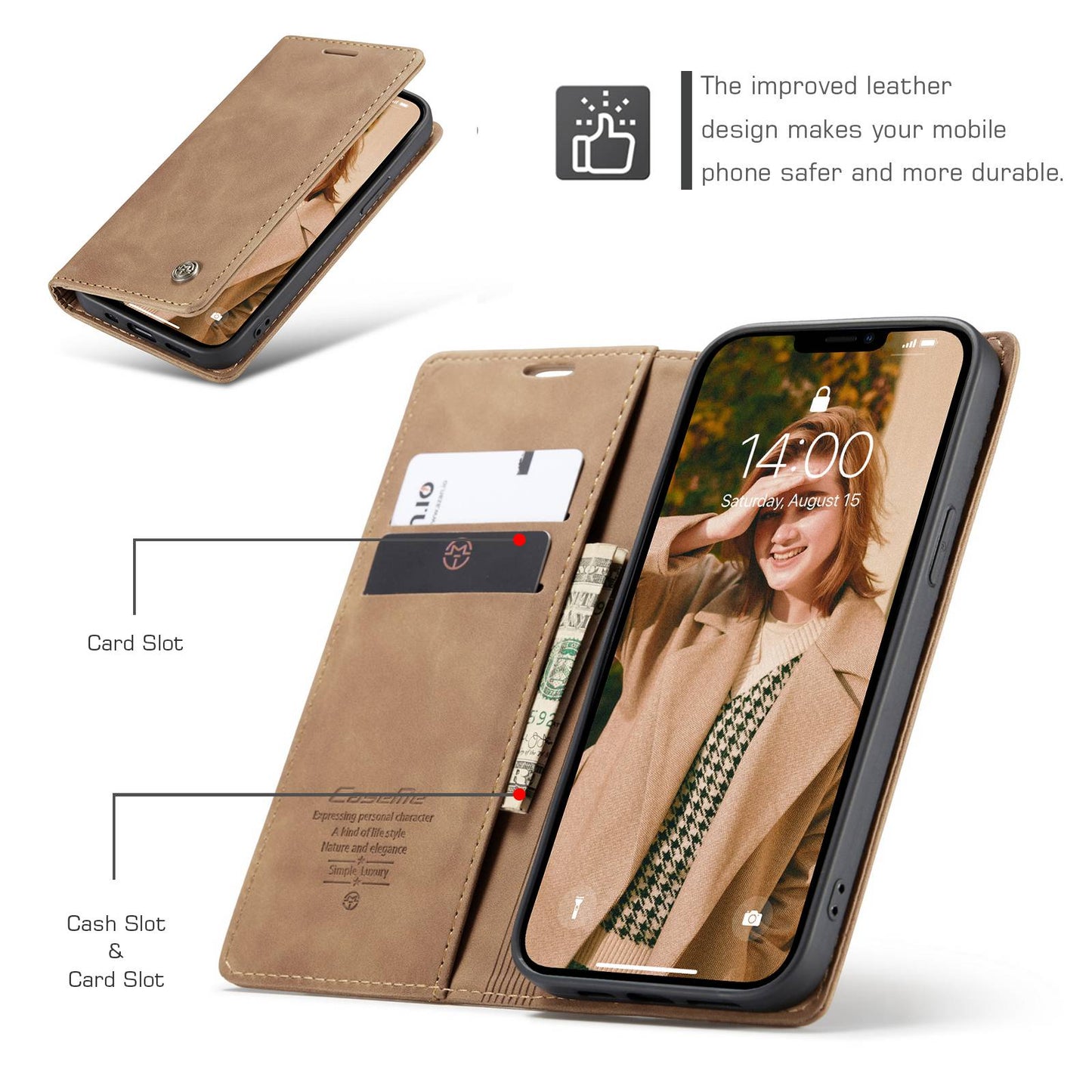 CASEME 013 Series Wallet Stand All-round Protection PU Leather Shell Case for iPhone 13 Pro Max 6.7 inch