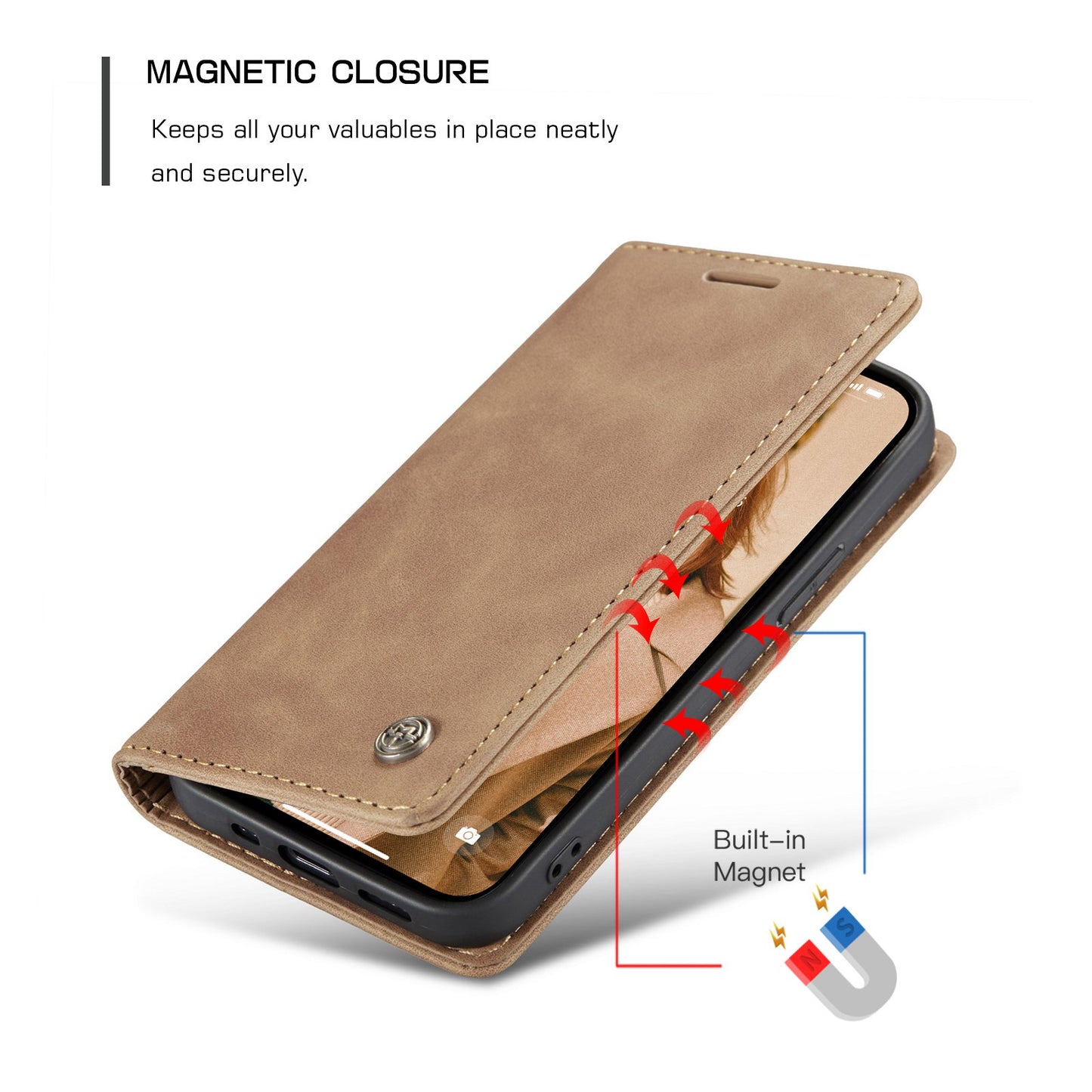 CASEME 013 Series Wallet Stand All-round Protection PU Leather Shell Case for iPhone 13 Pro Max 6.7 inch