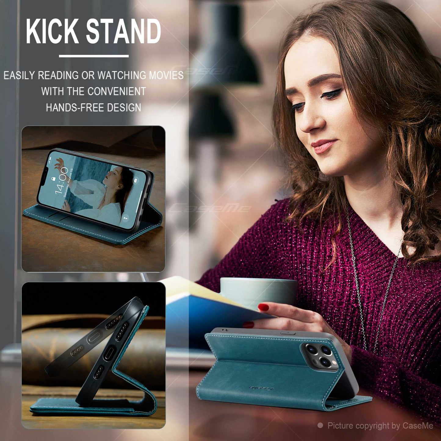CASEME 013 Series Wallet Stand All-round Protection PU Leather Shell Case for iPhone 13 Pro Max 6.7 inch