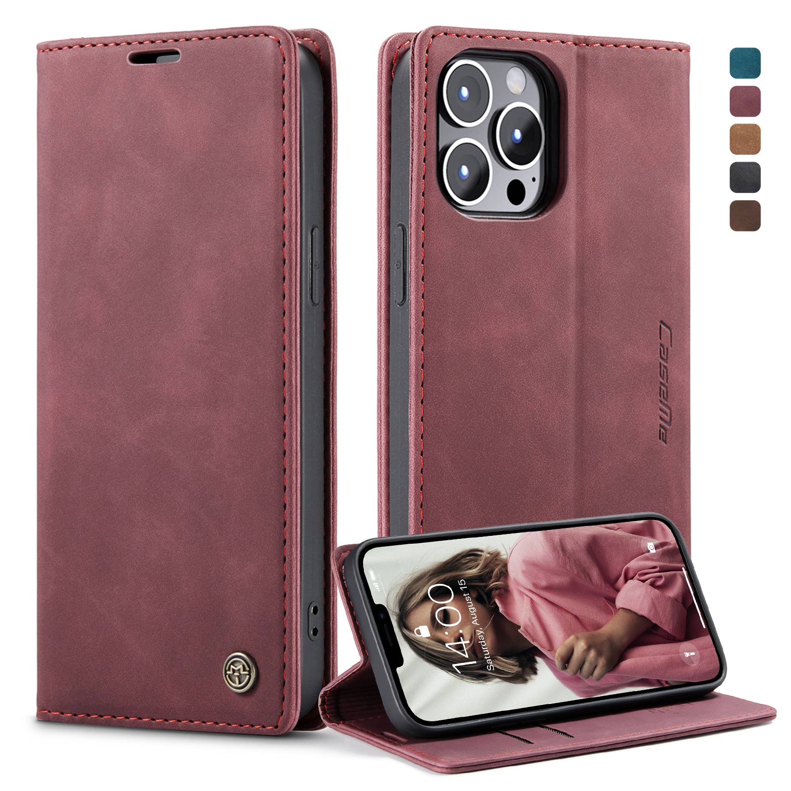 CASEME 013 Series Wallet Stand All-round Protection PU Leather Shell Case for iPhone 13 Pro Max 6.7 inch