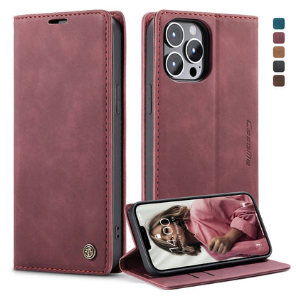 CASEME 013 Series Wallet Stand All-round Protection PU Leather Shell Case for iPhone 13 Pro Max 6.7 inch